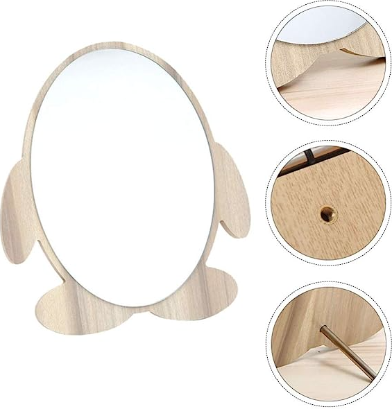 MHome Penguin Shaped Wooden Makeup Mirror for Vanity and Tabletop