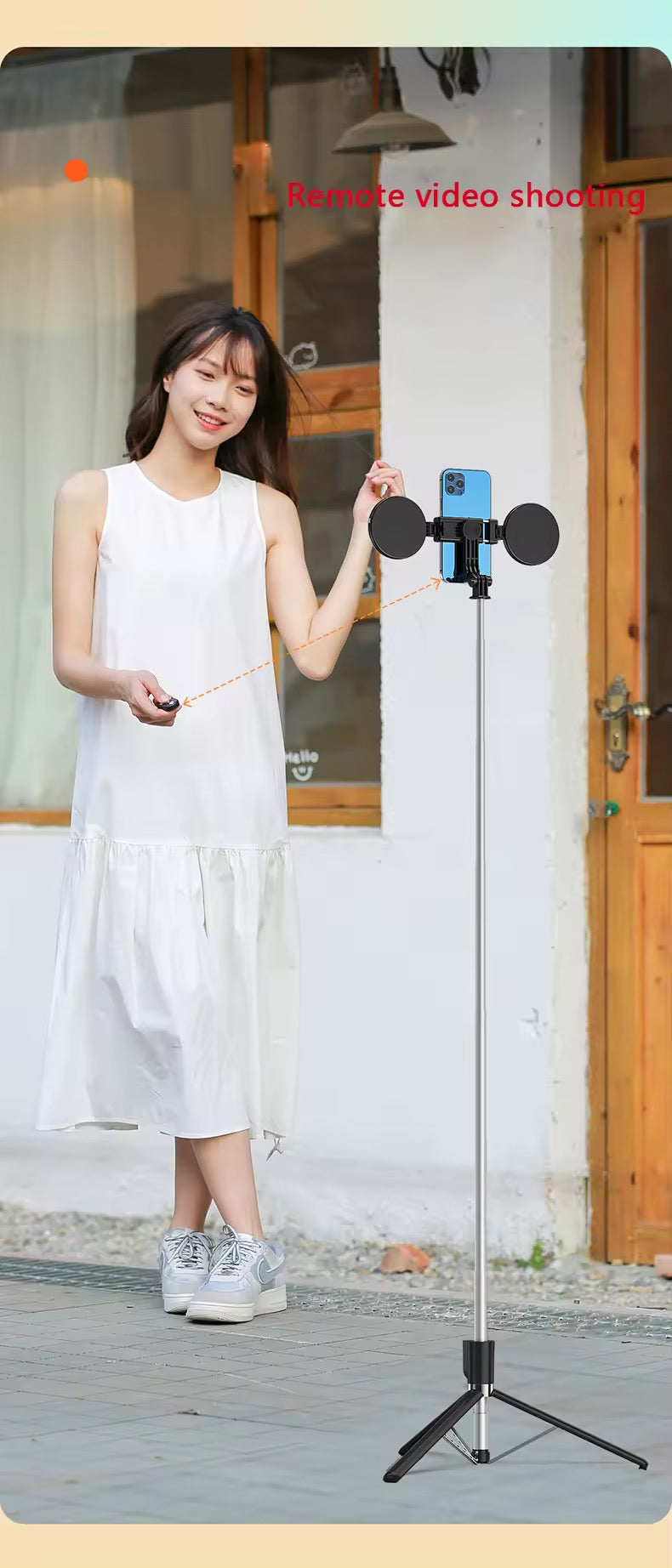 MTech Extendable Selfie Stick with Tik Tok Rechargeable Wireless Remote ,Tripod Stand and Double lamp