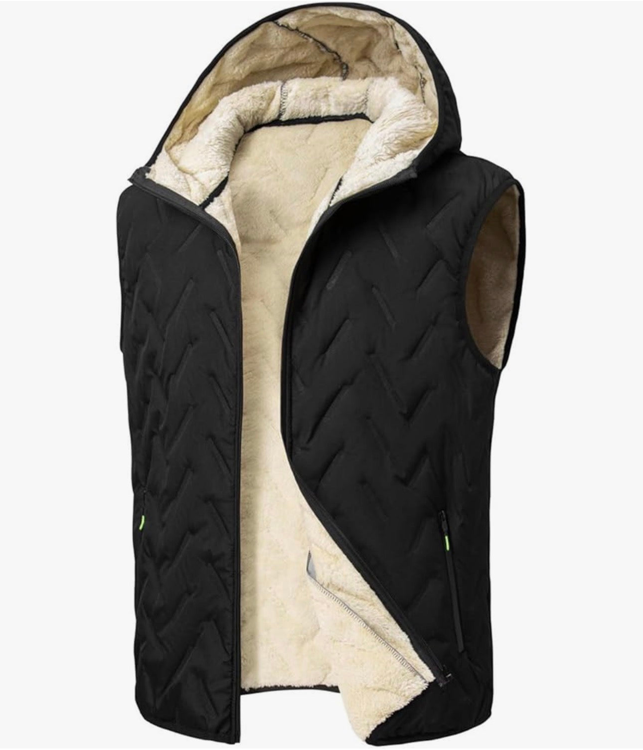 Men Fleece Hooded Vest Flannel Lined Jackets Sleeveless Jacket, Body Warmer Thermal Cardigan Travel Holiday Walking Sportwear