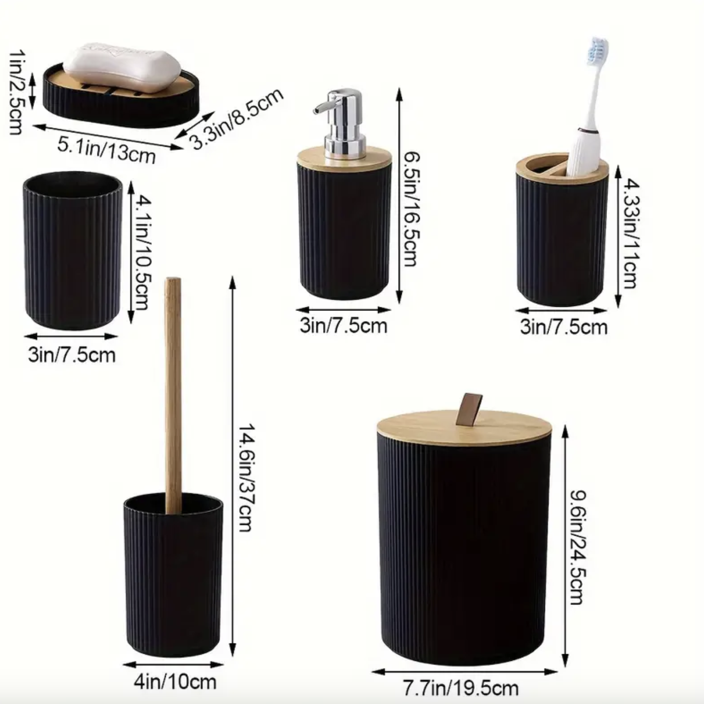 MHome 6Pc Bathroom Accessory Set With Wooden Lid – Modern Bathroom Décor Essentials