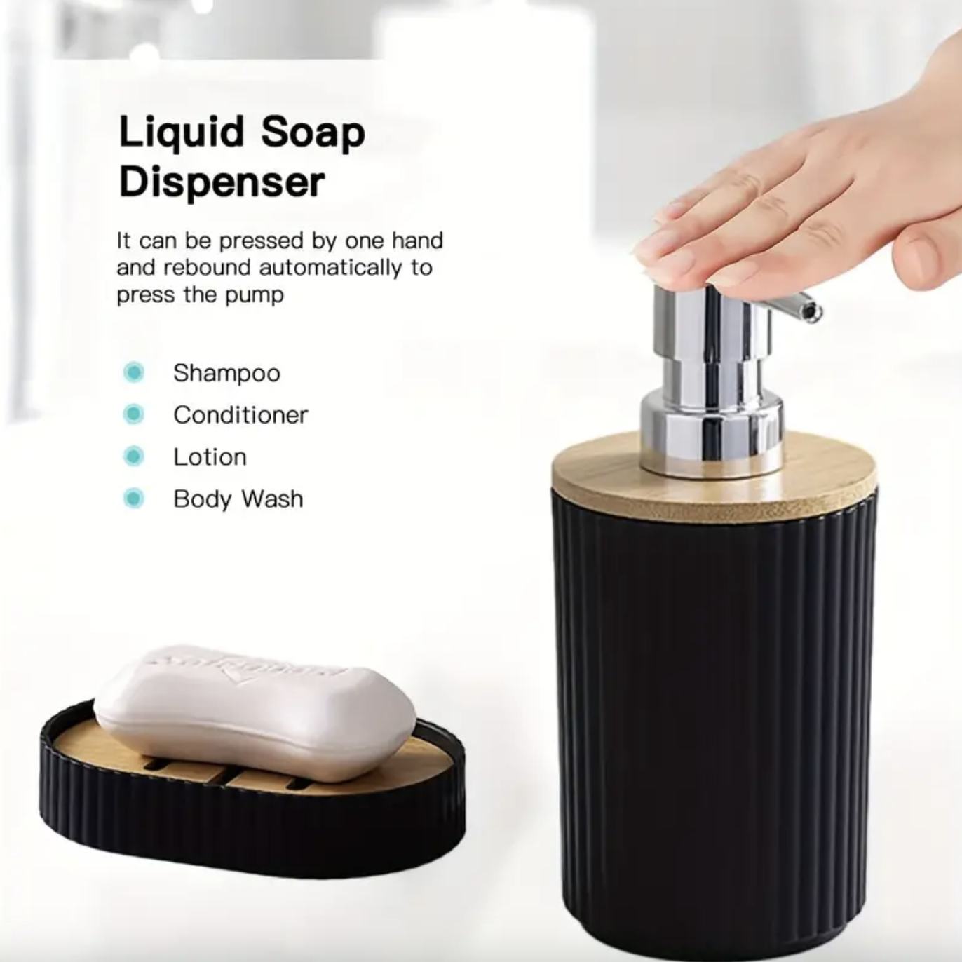 MHome 6Pc Bathroom Accessory Set With Wooden Lid – Modern Bathroom Décor Essentials