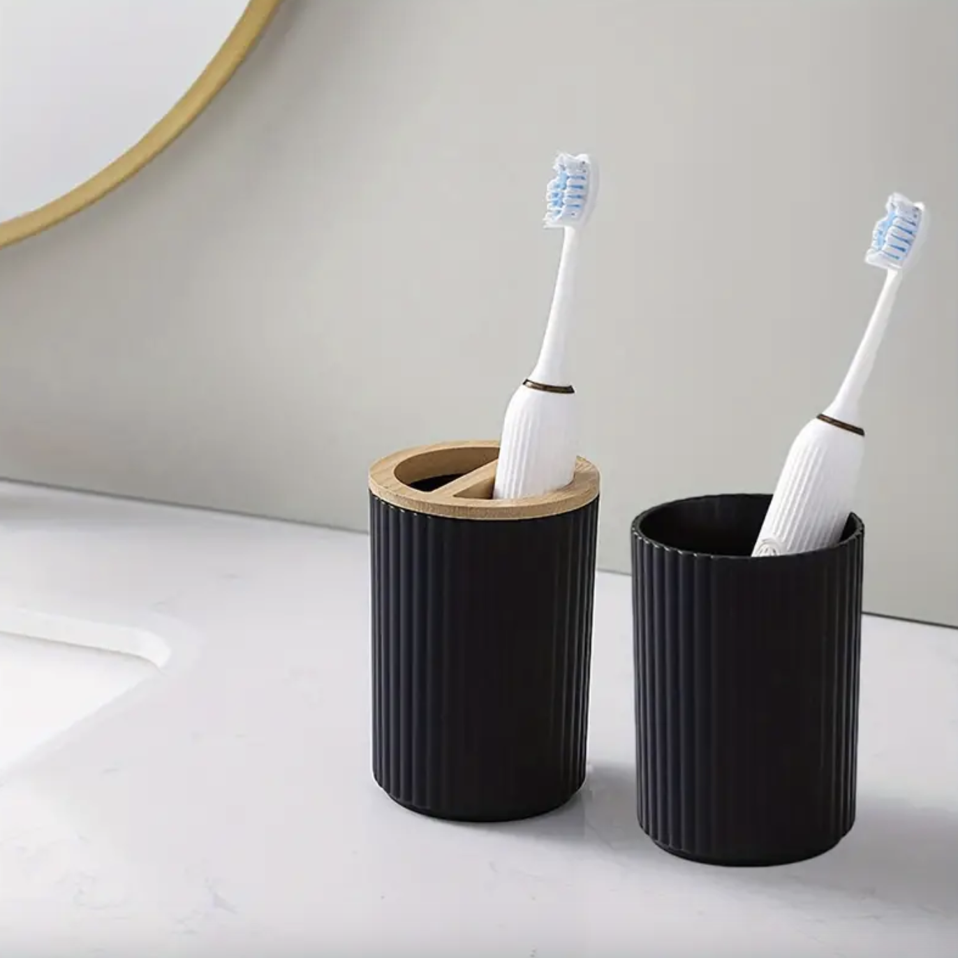 MHome 6Pc Bathroom Accessory Set With Wooden Lid – Modern Bathroom Décor Essentials