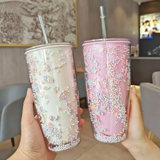 MHome Bubble Straw Cup Rainbow Girl Double Plastic Cup Students Creative Office Home Large Capacity Tumbler