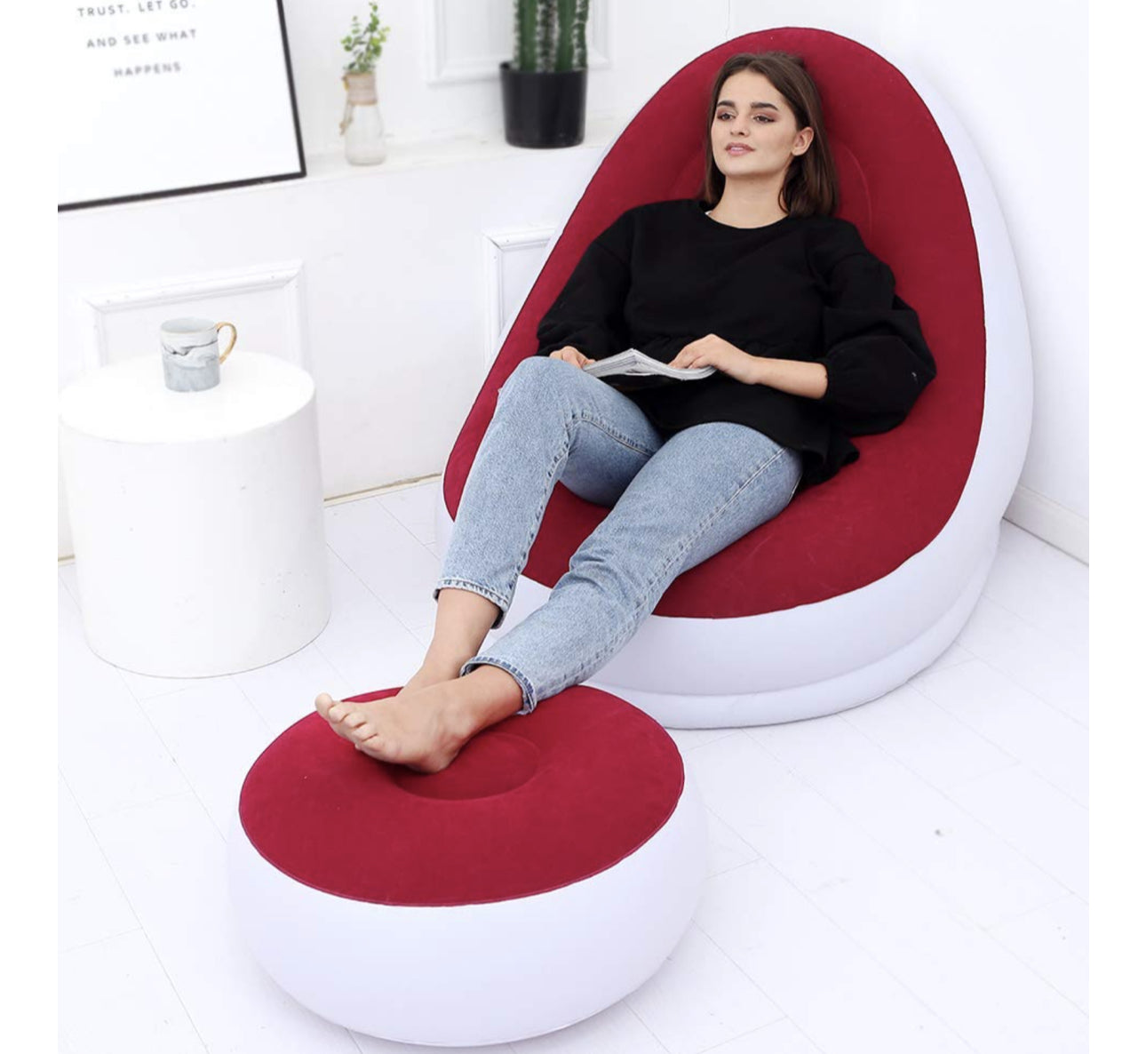 MHome Inflatable Lounge Chair for Adults with Foot Stool – Folding Portable Lazy Sofa