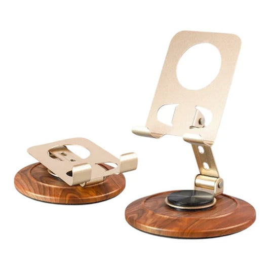 MTech 360° Aluminium Phone Holder Stand with Wood-Look Base – Adjustable & Stylish