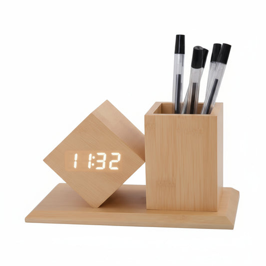 MTech Digital Alarm Clock with Pen Holder & Temperature Display