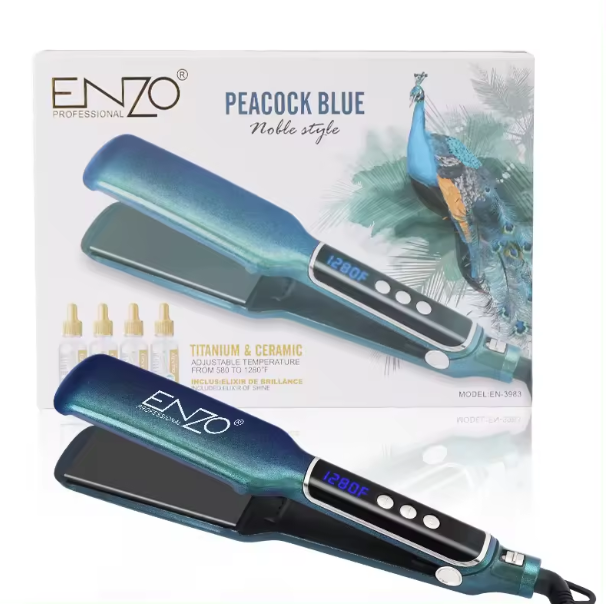 ENZO LCD Digital Gorgeous Peacock Blue Hair Straightener For Salon