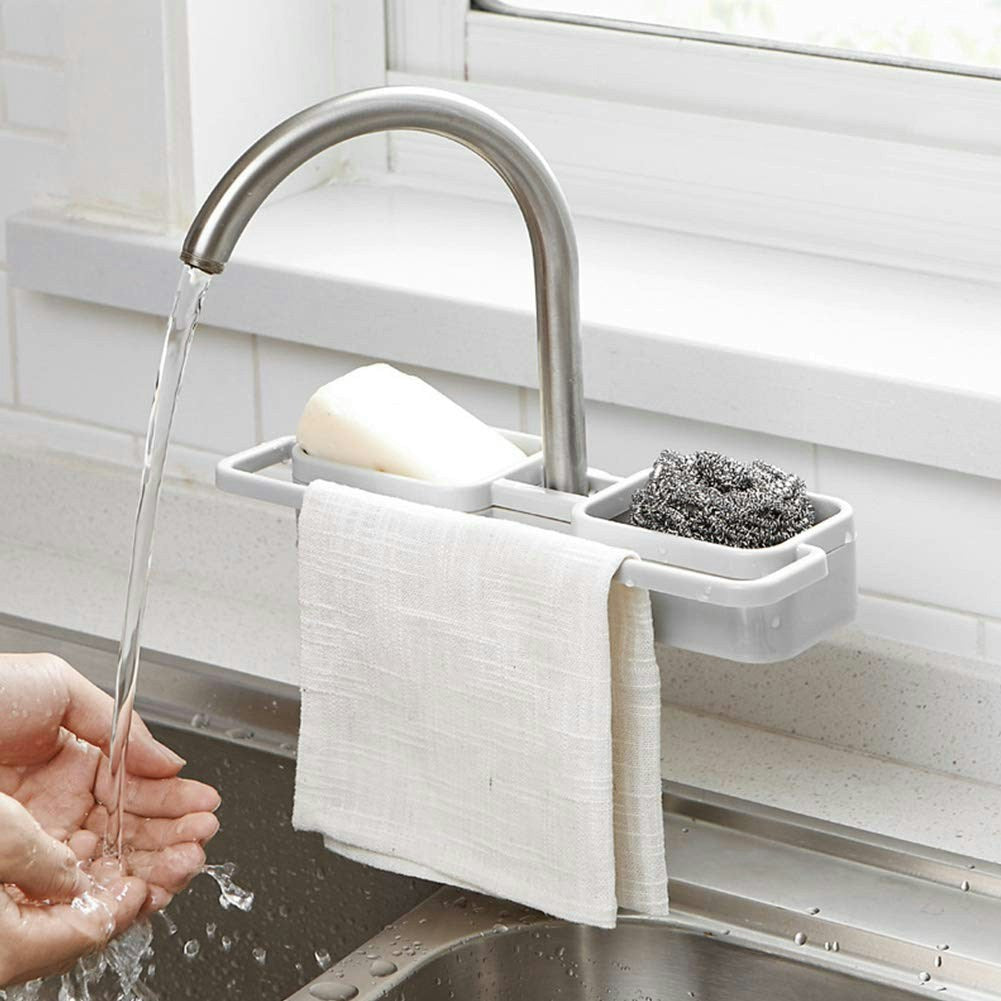 MHome Adjustable Faucet Soap And Cloth Organiser For Kitchen And Bathroom
