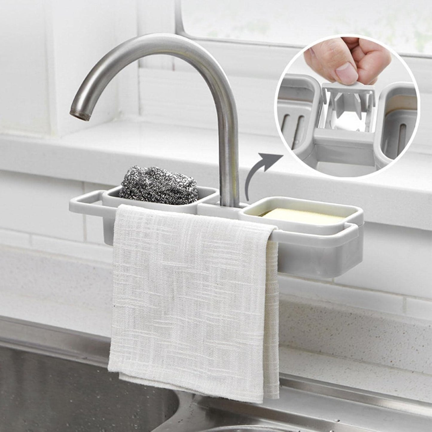MHome Adjustable Faucet Soap And Cloth Organiser For Kitchen And Bathroom