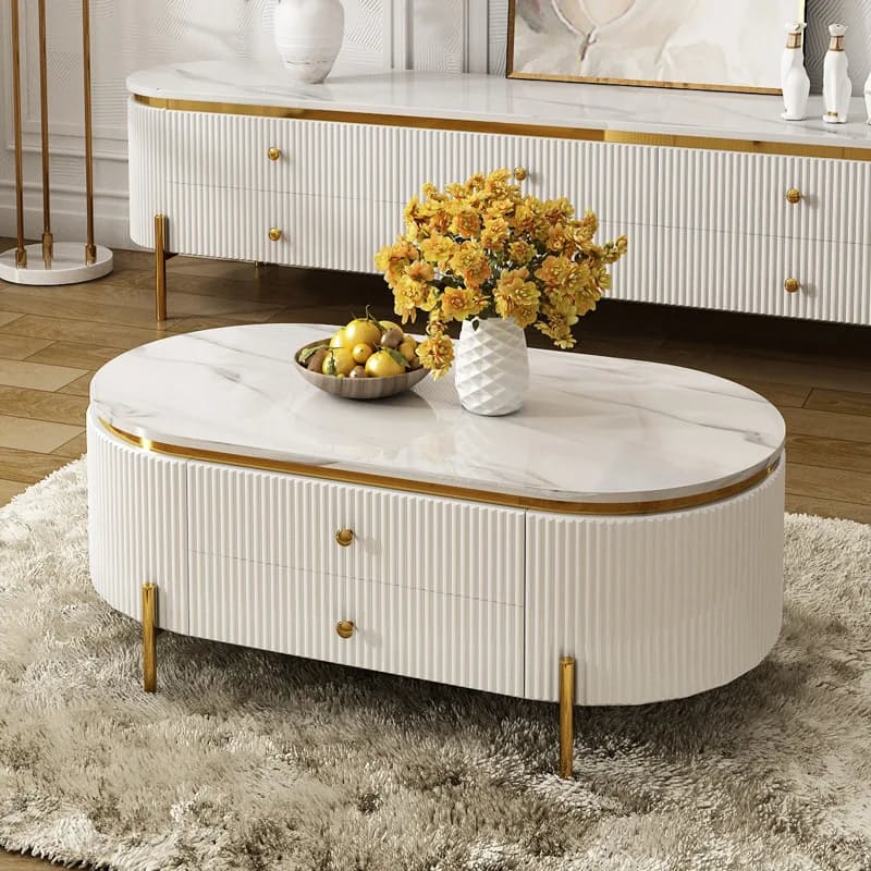 MFurn 4-Drawer Modern Marble-Top Coffee Table