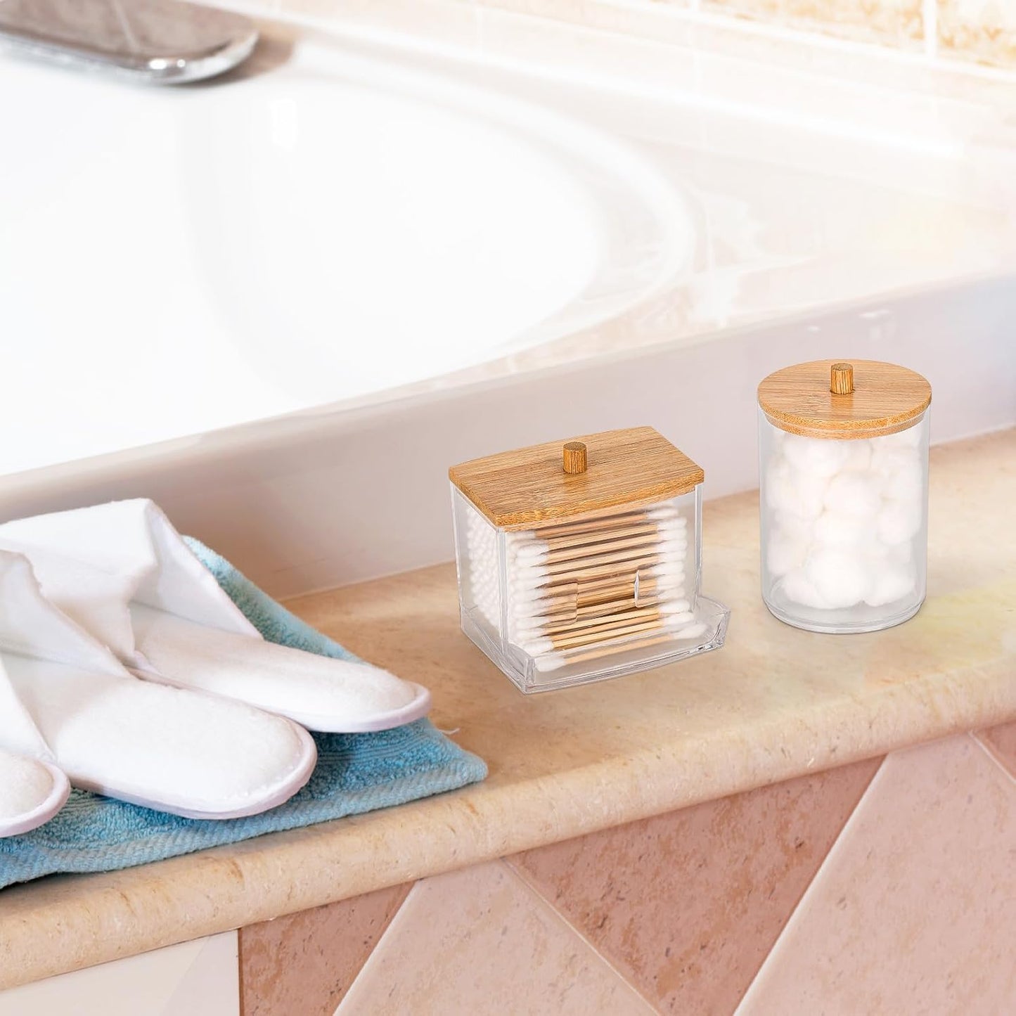 MHome 3-Piece Acrylic Cosmetic Dispenser & Holder Set with Bamboo Lids