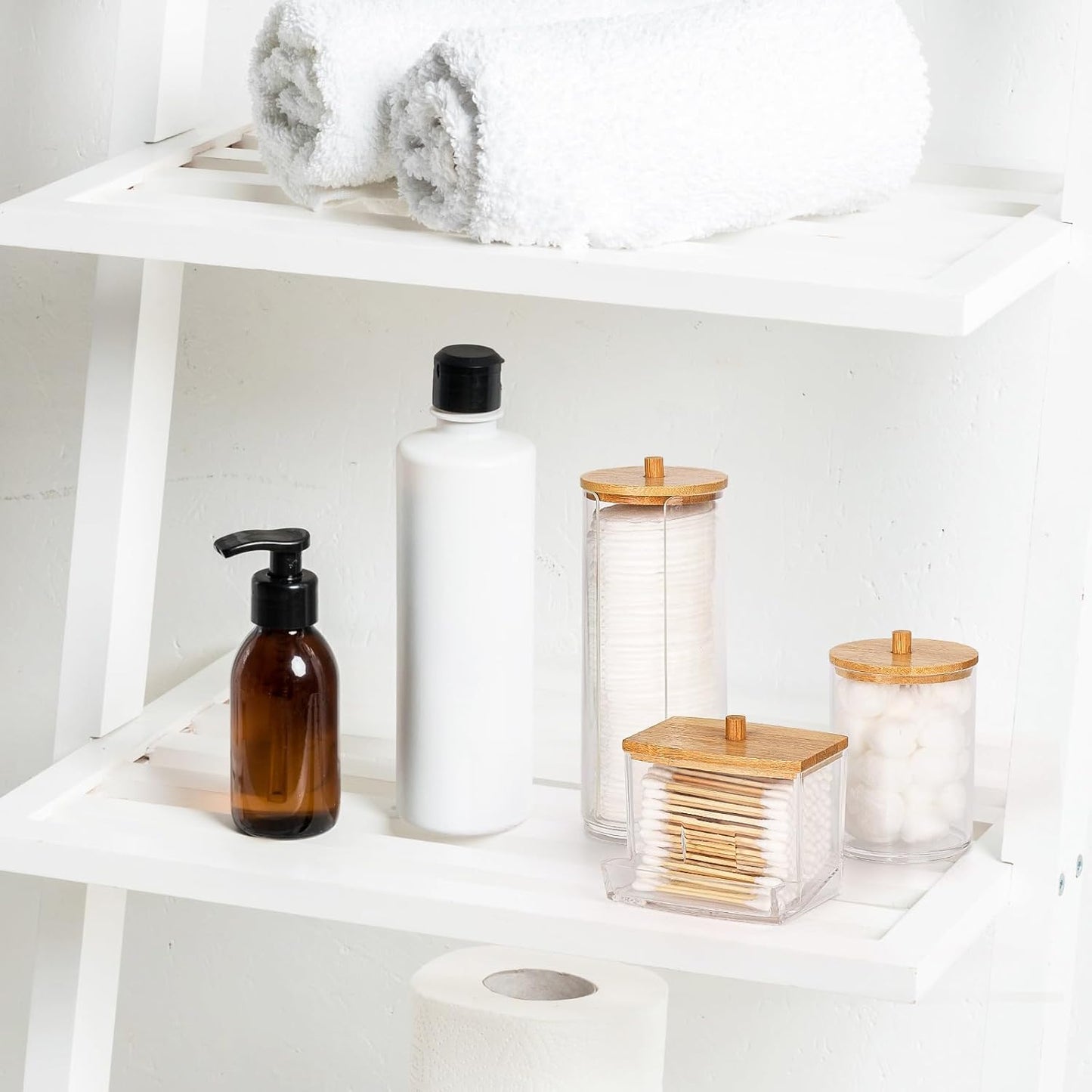 MHome 3-Piece Acrylic Cosmetic Dispenser & Holder Set with Bamboo Lids