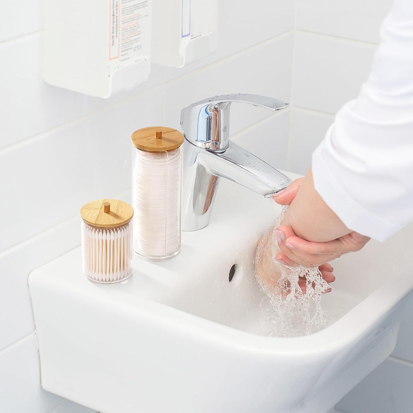 MHome 3-Piece Acrylic Cosmetic Dispenser & Holder Set with Bamboo Lids