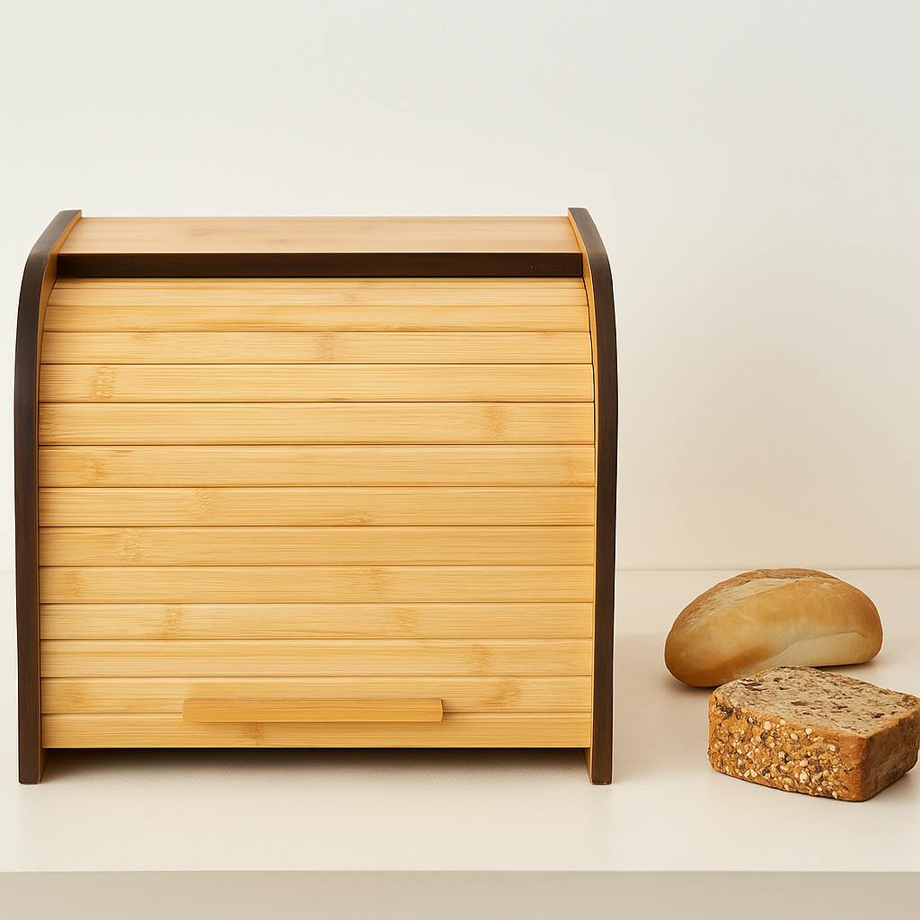 MHome Two-Layer Bamboo Bread Box – Adjustable Roll-Top Bread Storage Organizer