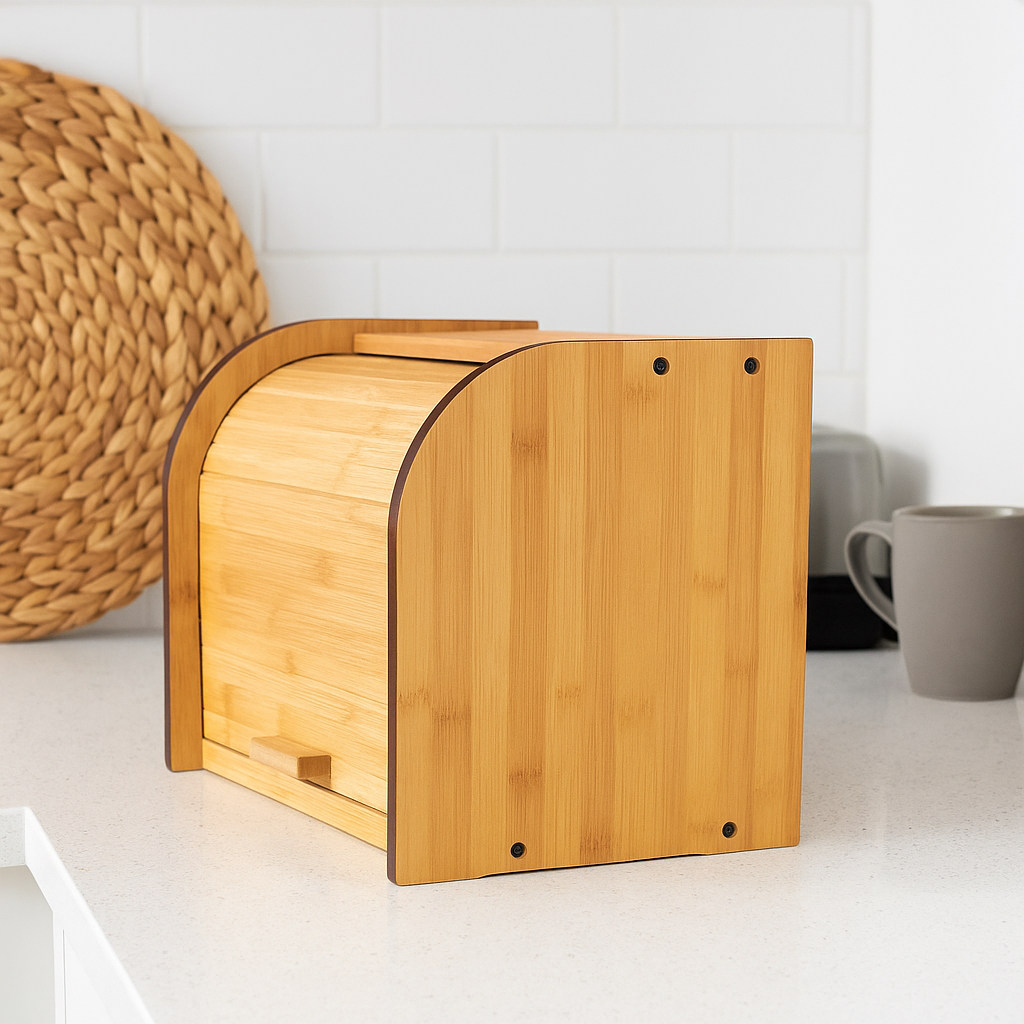 MHome Two-Layer Bamboo Bread Box – Adjustable Roll-Top Bread Storage Organizer