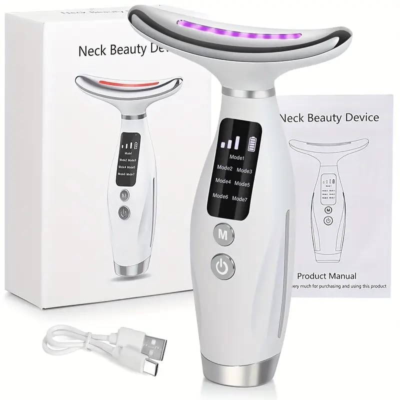 7-Colour LED Light Therapy Facial & Neck Massager – Skin Rejuvenation Device