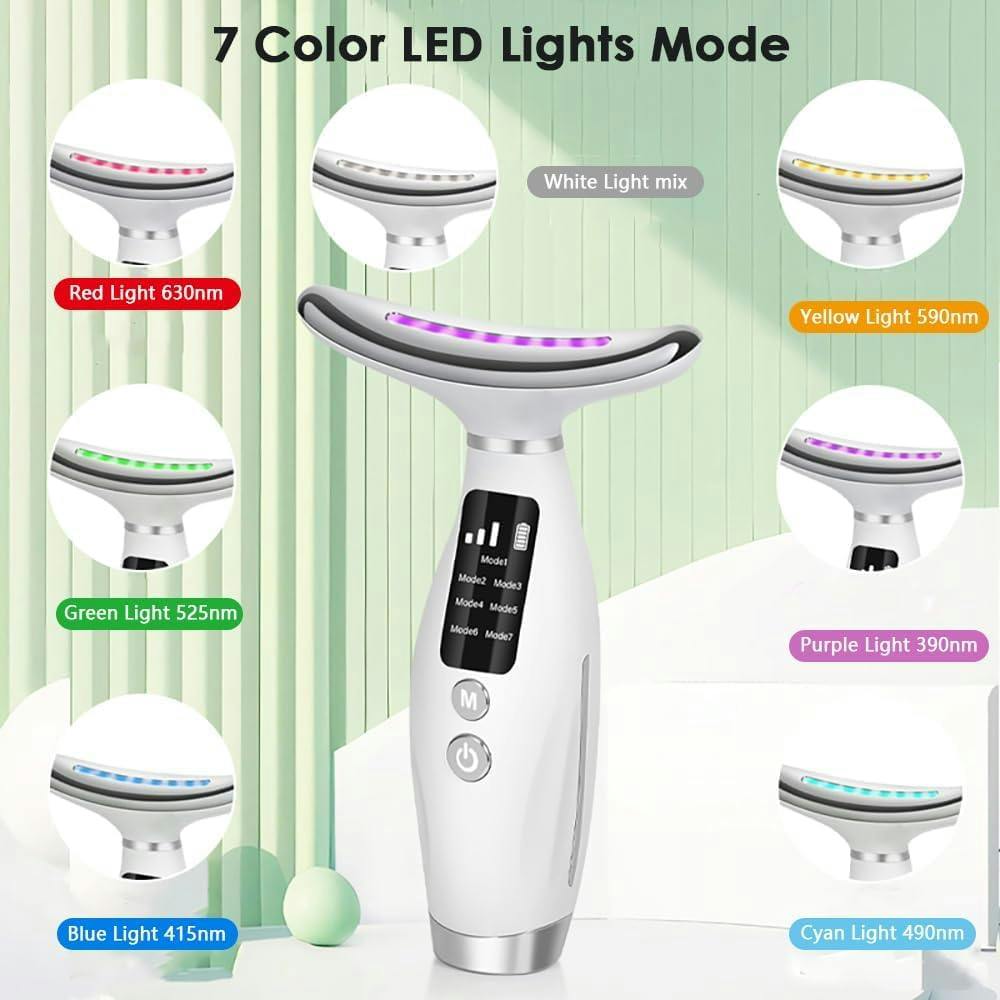 7-Colour LED Light Therapy Facial & Neck Massager – Skin Rejuvenation Device