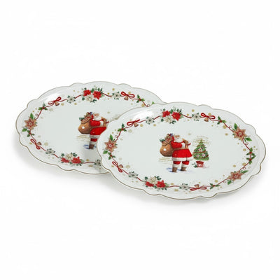 MHome Christmas Feast Set of 2 Piece Oval Plates