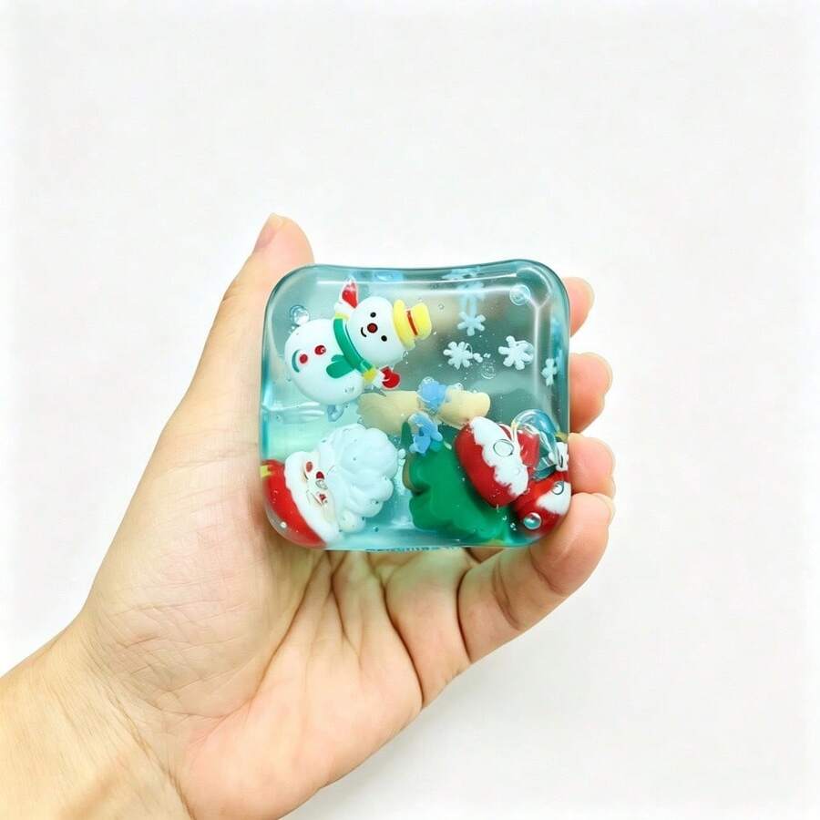 Christmas Ice Cube Squishy Toys, Festive Squeeze Fidget with Holiday Figures
