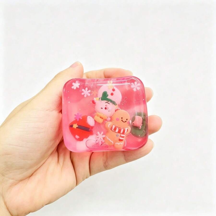 Christmas Ice Cube Squishy Toys, Festive Squeeze Fidget with Holiday Figures