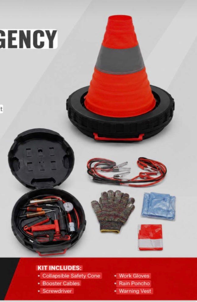 MTech Collapsible Safety Traffic Cones, Emergency Roadside Assistance Kit, 27",with Many Tools, Multipurpose