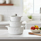 MHome 3 Piece Ceramic Casserole Pot Set With Tempered Glass Lids