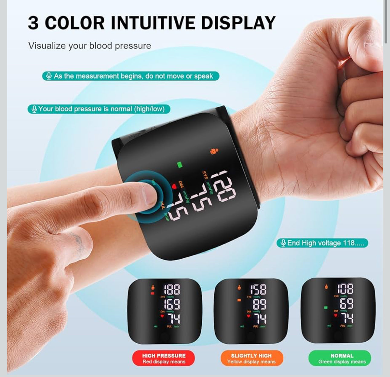MTech Wrist Blood Pressure Monitor – Portable, Rechargeable & Voice Assisted