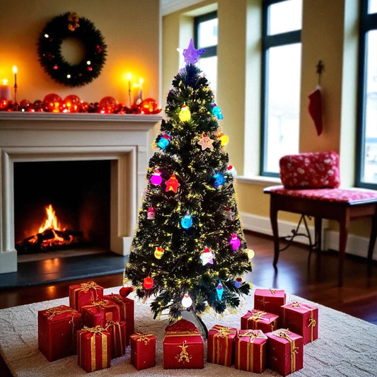 MHome Christmas Tree Pre-Lit Fiber Optic Artificial Pine Christmas Tree,Multicoloured LED Lights & Stand-Various Options