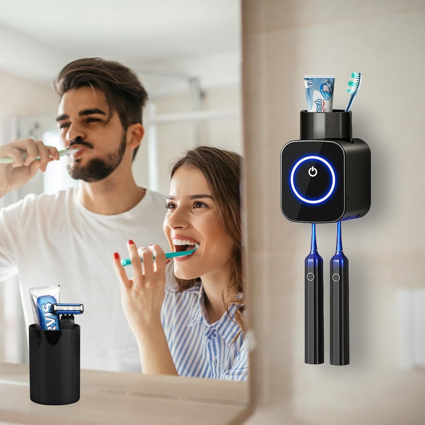 Electric Toothbrush Wall Mounted Sterilizer & Holder with Cup – USB Rechargeable