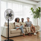 Rising Adjustable Pedestal Fan, Black, 18-Inch Standing Oscillating Fan with Round Base, Electric-Powered 2pc Set
