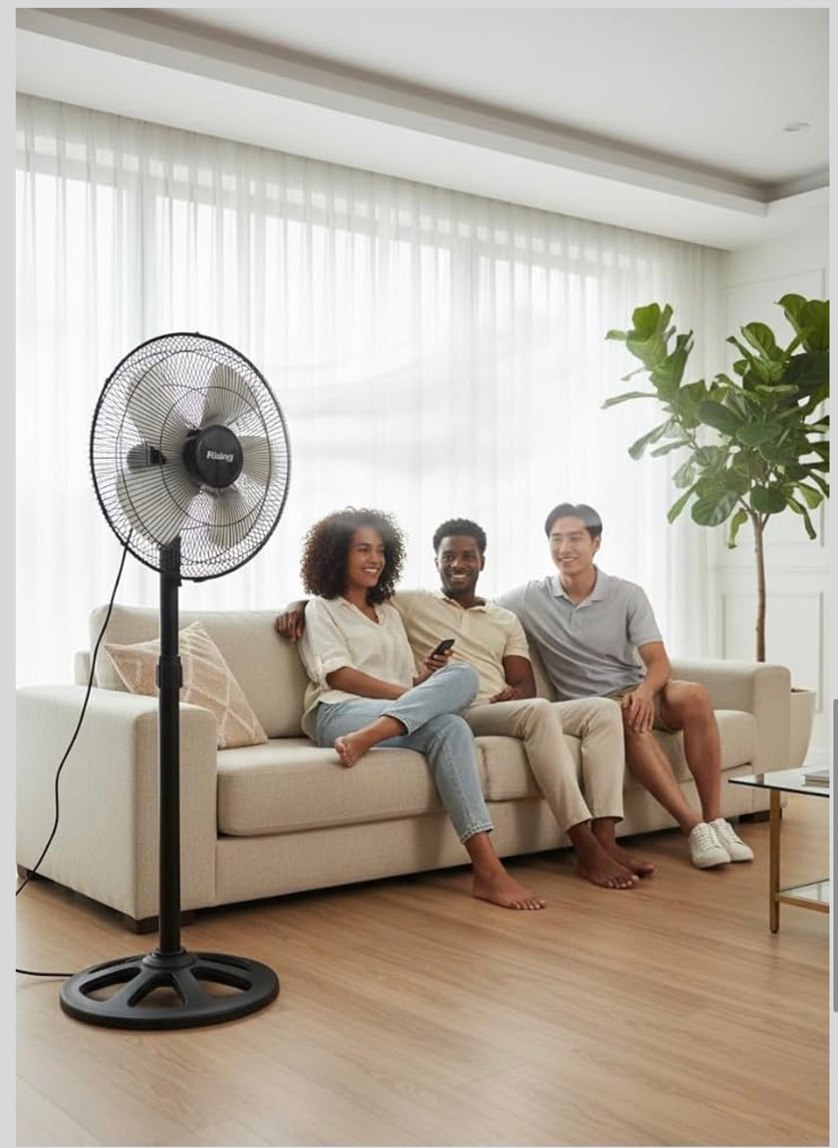 Rising Adjustable Pedestal Fan, Black, 18-Inch Standing Oscillating Fan with Round Base, Electric-Powered 2pc Set