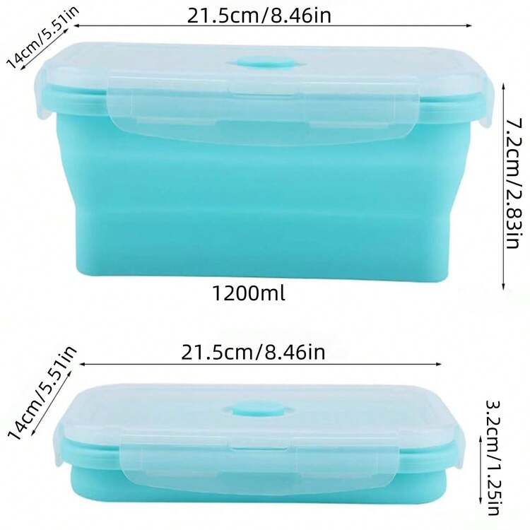 MHome 4pc Foldable Lunch Box, Silicone,With Sealed Lid And Ventilation Valve, Leak-Proof And Easy To Clean