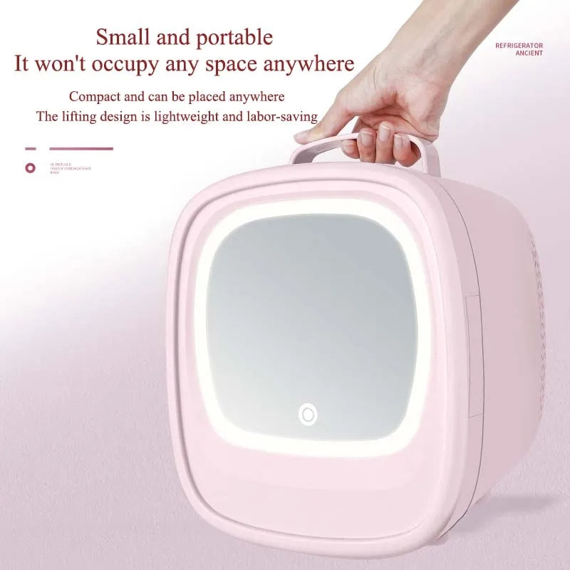 Mini Fridge Portable Beauty Cosmetics LED Mirror Makeup Refrigerator Cooler 6Litre White Only