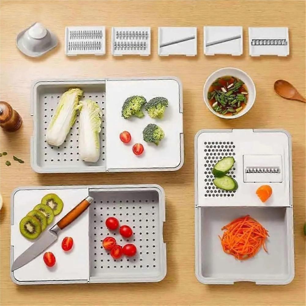 MHome 6-in-1 Multi-Functional Grater & Drainer Cutting Board | Chopping Board with Containers, Lids & Graters