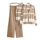 Women Striped Vest,Button Cardigan & Wide-Leg Pants,3pc Set-Various Colours