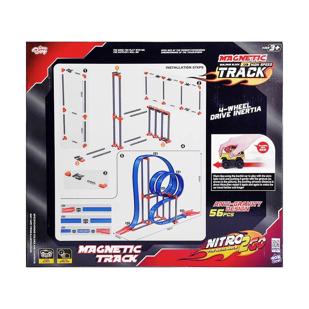Nitro2Go Magnetic Track High-Speed Racing Set,Track, Car Racing set for Kids, Boys & Girls Age 3+ years 56pc