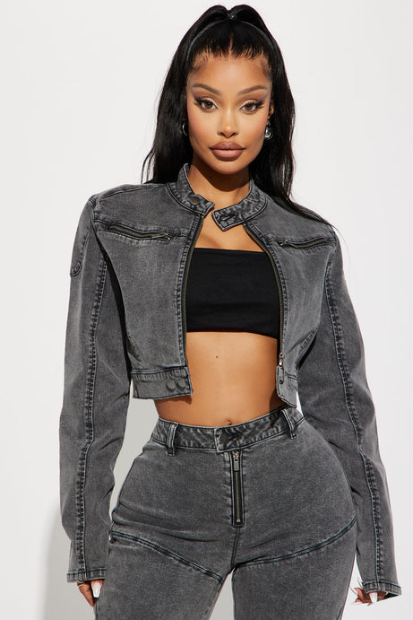 Ladies Washed Grey Denim 2pc Jacket/Jeans