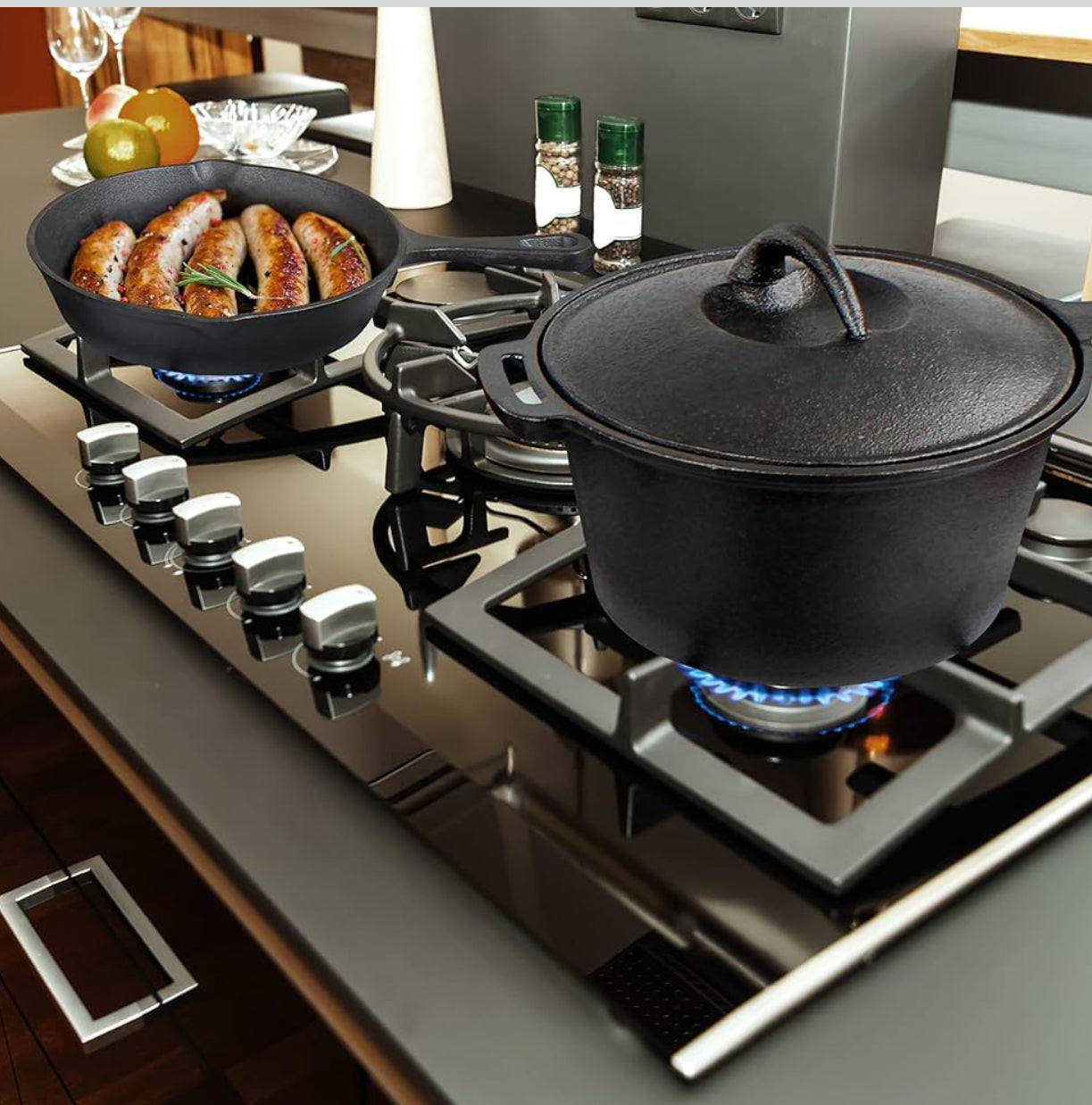 MHome 7 Piece Heavy Duty Cast Iron Dutch Oven Camping Cooking Set