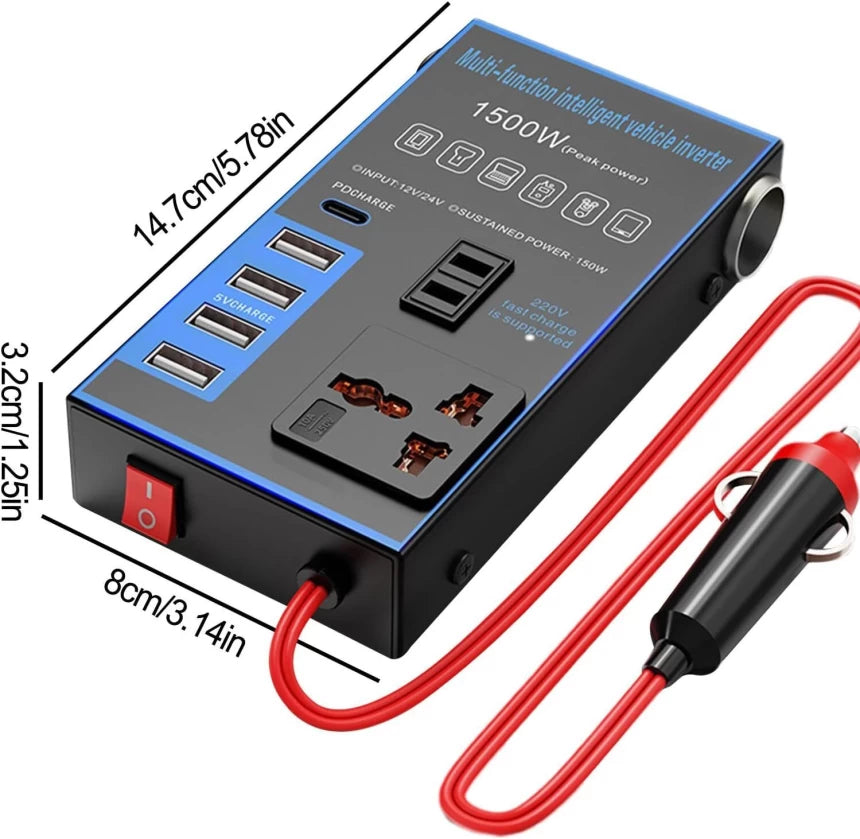 MTech 
Car Power Inverter - 12V/24V Converter, 2 AC Outlets + 4 USB Ports,Fast Charging Car Charger Inverter With USB C, Overload Protection,High Efficiency,Home,Vehicle 1500watt