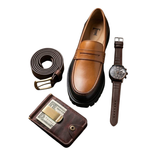 Men’s Combo Shoe,Watch, Belt & Wallet 4pc Set- Various Colours