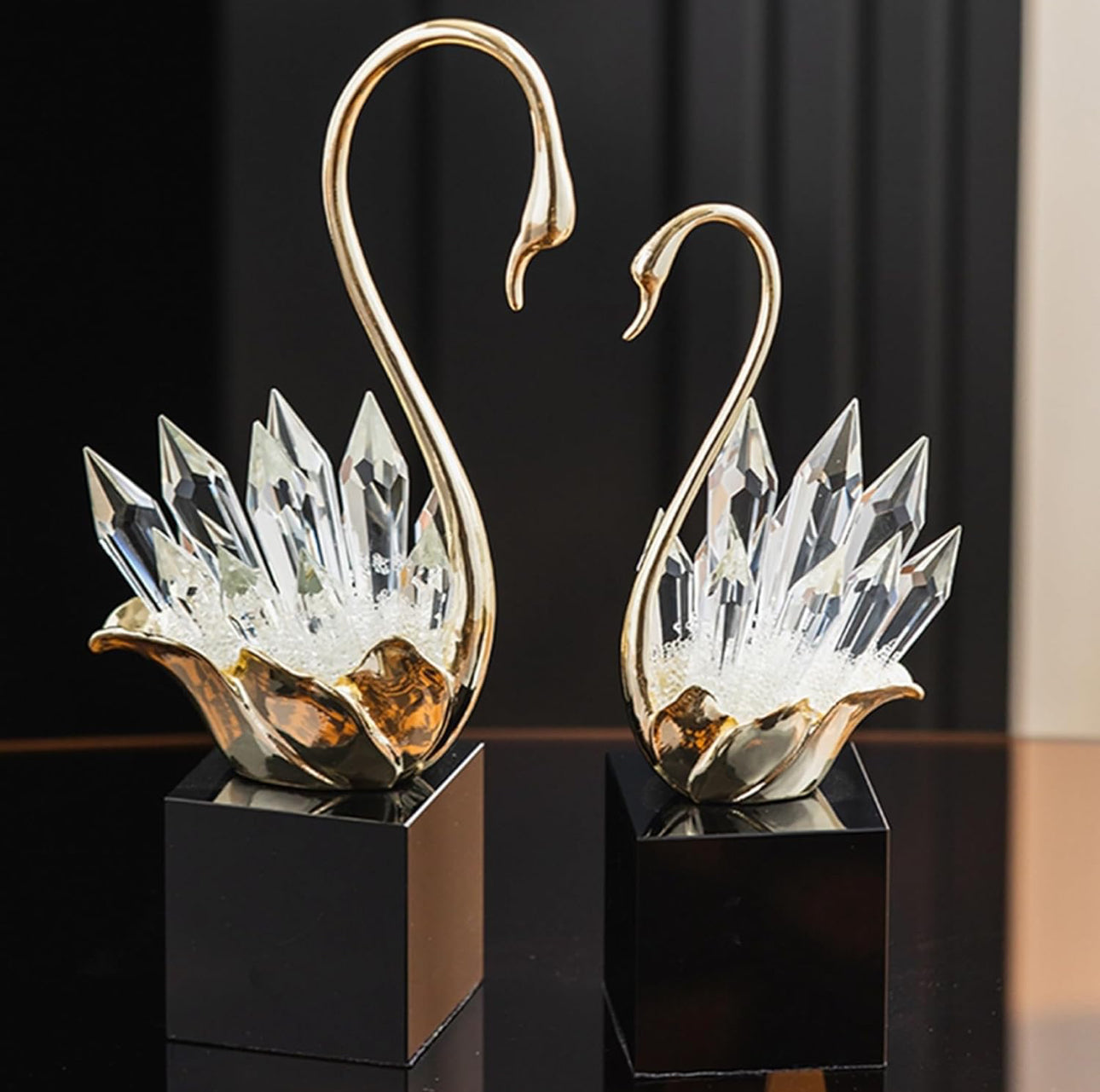 MHome
Figurine, Swan,Crystal, Creative Swan Ornament,With Pedestal, Crystal Cluster. 3pc Set