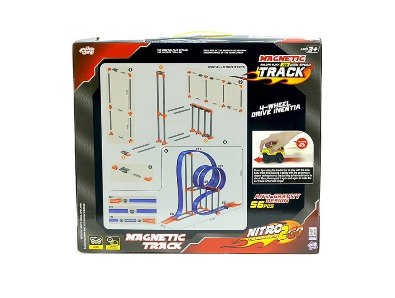 Nitro2Go Magnetic Track High-Speed Racing Set,Track, Car Racing set for Kids, Boys & Girls Age 3+ years 56pc