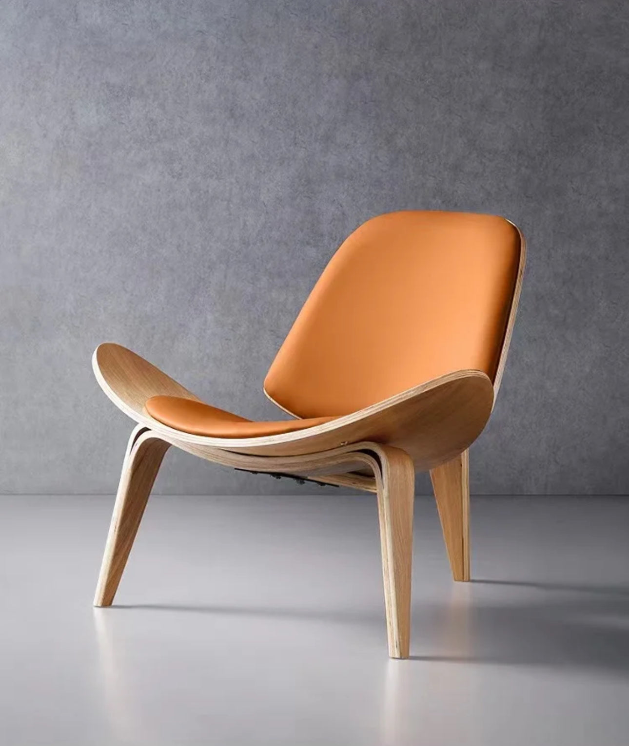 Three-Legged Shell Chair Mid Century Modern Lounge Chair with Black Leather Molded Plywood Accent Chair Reading Side Chair for Bedroom, Study, Office, Living Room-PreOrder Sales Available