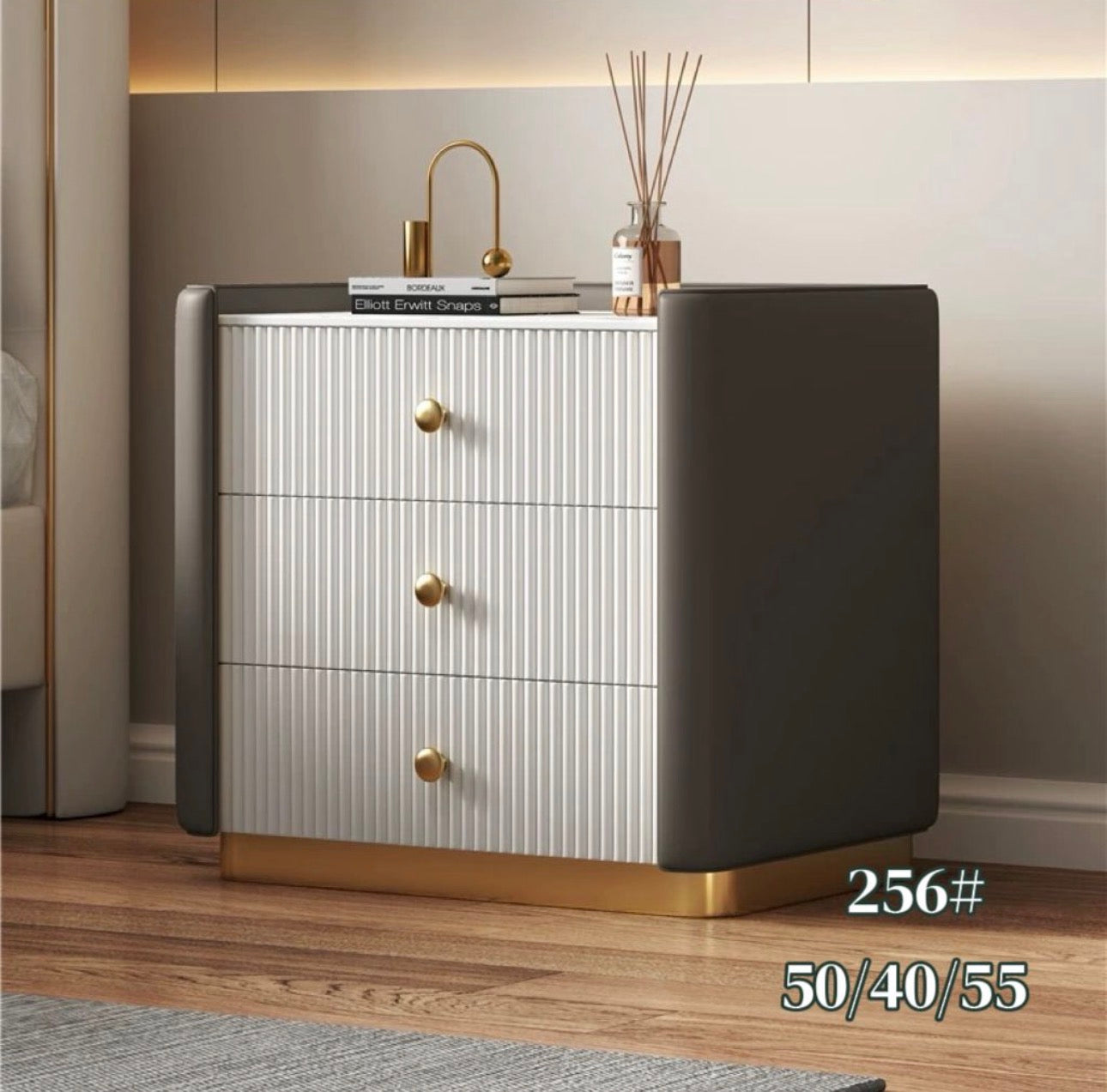 MFurn High Gloss 3 Drawer Bedside Rectangular Nightstand Cabinet