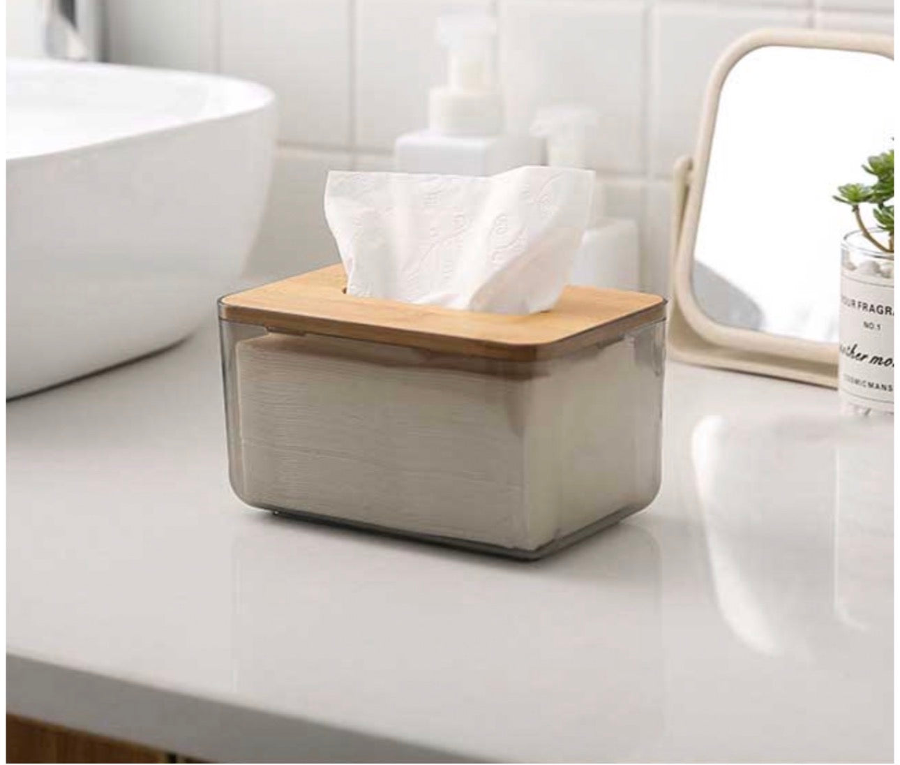 MHome Acrylic Tissue Box with Natural Bamboo Lid