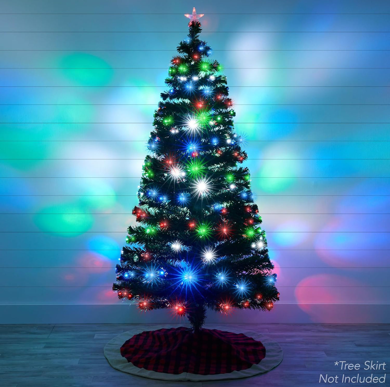 MHome Christmas Tree Pre-Lit Fiber Optic Artificial Pine Christmas Tree,Multicoloured LED Lights & Stand-Various Options