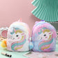 Toddler Girls Plush Backpack Kids Cartoon Unicorn Pattern School Bag Shoulder Bag
