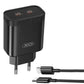 Adapter and Lightning Cable for iPhone, Dual Type-C Charger, Fast Charging 35W, Black.