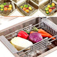 Expandable Dish Drying Rack, Utensil Holder over Sink Stainless Steel Dish Drainer Holder Functional Kitchen Sink Organizer for Vegetable and Fruit