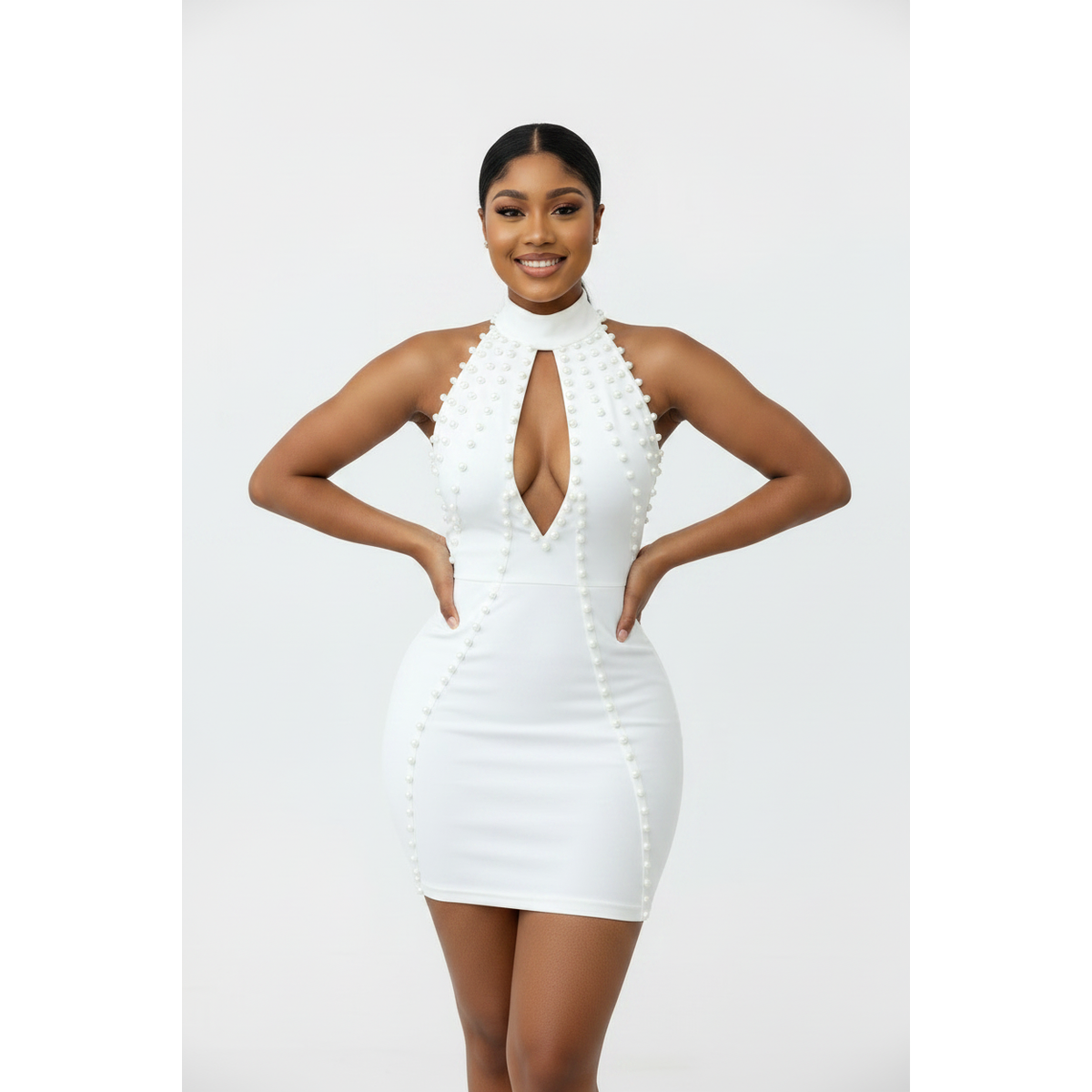 Ladies Stylish Studded Pearl Mini Dress-Various Options